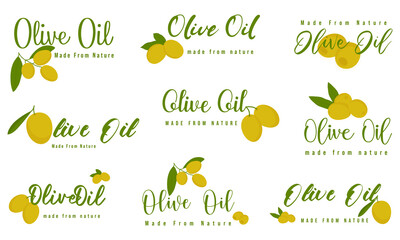 Olive oil signs, labels, packaging for olive oil product.