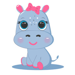 Cute cartoon hippo. Suitable for children's books, bedding, notebooks, postcards, baby shower.