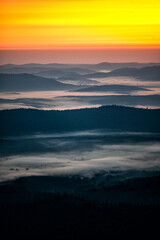 Morning landscape of the San River valley on the border between Poland and Ukraine.