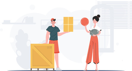 Parcel delivery concept. Cartoon style. Vector illustration.