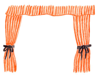 Illustration of orange striped curtains with black ribbons isolated on white background