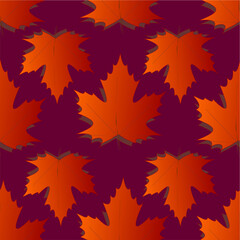 Naklejka na ściany i meble seamless symmetrical pattern of autumn maple leaves on a dark magenta background, texture, design