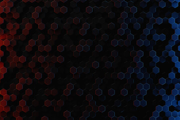 3d illustration of a black honeycomb monochrome honeycomb for honey. Pattern of simple geometric hexagonal shapes, mosaic background. Bee honeycomb concept, Beehive