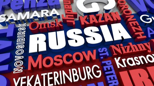 Russia Cities Travel Destinations Country National Words 3d Animation