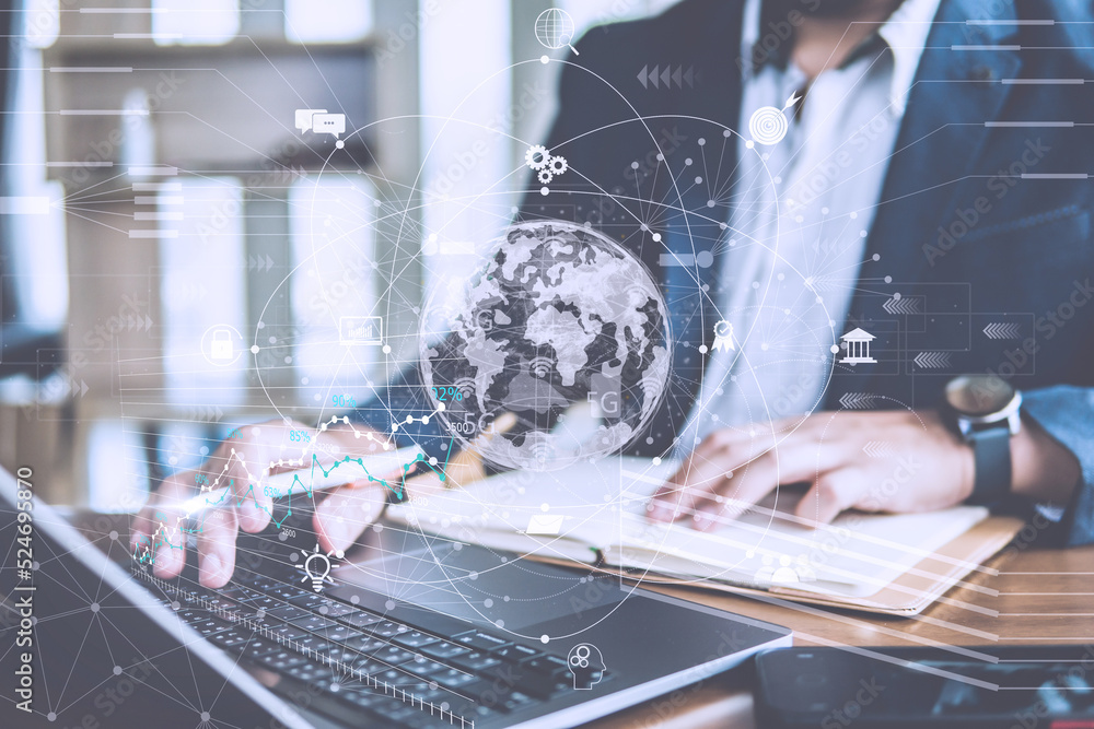 Aufkleber business network global technology concept, global network and data exchange, internet network techn