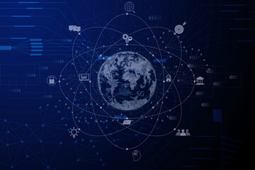 Global business on digital technology background, Big Data on network online, Technology communication.