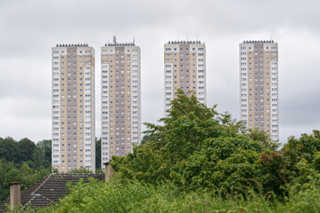 Fototapeta na wymiar Council flats in poor housing estate with many social welfare issues in Clydebank