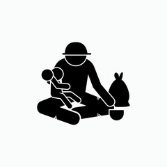 Homeless People Icon. Helpless Family. Beggar Symbol. Social Problem and Poverty Sign - Vector.  Presented in Glyph Style.  