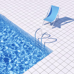 Pool top view with beach armchair - 524697207