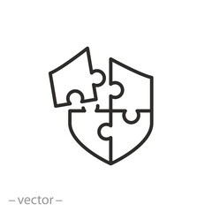 Fototapeta premium puzzle shield icon, cyberspace safety, virus security, protect solution, thin line symbol on white background - editable stroke vector illustration