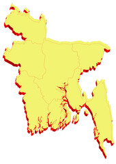 Illustration of the map of Bangladesh with Unitary District, Region, Province, Municipality, Federal District, Division, Department, Commune Municipality, Canton Map 3D