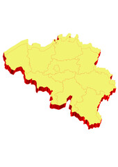 Illustration of the map of Belgium with Unitary District, Region, Province, Municipality, Federal District, Division, Department, Commune Municipality, Canton Map 3D