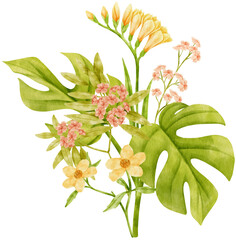 watercolor bouquet with tropical flowers for wedding