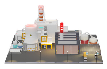 Industrial plant with solar panels PNG EV charging electrical system in the factory solar energy 3d illustration