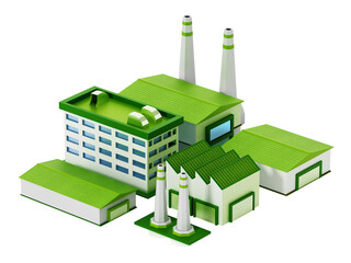 Eco friendly factory compound isolated on transparent background. 3D illustration  - obrazy, fototapety, plakaty