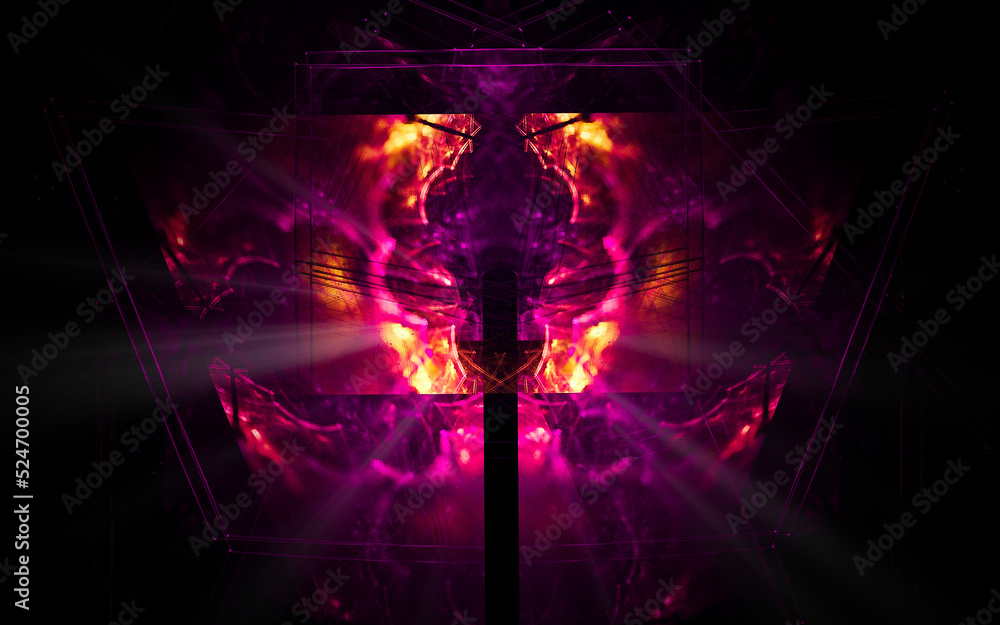 Aufkleber digital illustration abstract image generated fractal background image portal pattern of various geometric shapes and lines of various colors for computer graphics or web design