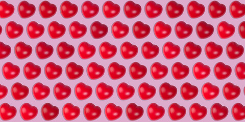 Red heart on pink background. Pattern of red hearts on a pink background.