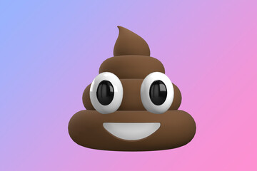 Emoji. Poop. Emoticons. 3D rendering of emoji isolated on a gradient background. Space to write. Illustration. 3D illustration. Isolated background. Ready for your mockup design template.  - obrazy, fototapety, plakaty