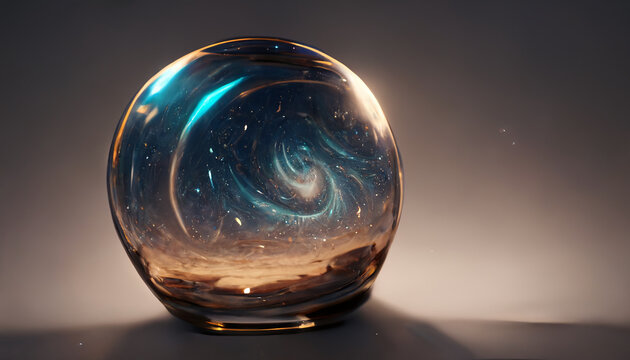 A Swirling Spiral Galaxy Inside Glass Marble, generative AI