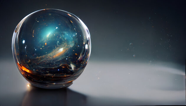 A Swirling Spiral Galaxy Inside Glass Marble, generative AI