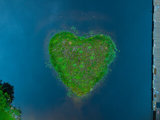 Heart shape island in blue lake. Porosalmi, Järvisydän, Rantasalmi, Finland