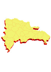 Illustration of the map of Dominican Republic with Unitary District, Region, Province, Municipality, Federal District, Division, Department, Commune Municipality, Canton Map 3D