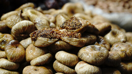 Dried figs and seeds in a bazaar display