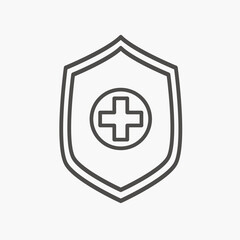 Cross medical shield guard, health insurance icon vector symbol. Medical protection, medicine sign symbol