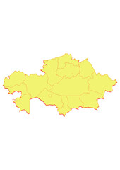 Obraz premium Illustration of the map of Kazakhstan with Unitary District, Region, Province, Municipality, Federal District, Division, Department, Commune Municipality, Canton Map 3D