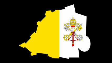 Shape of Vatican with flag on black background.	