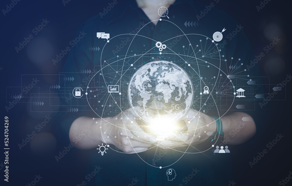 Aufkleber business network global technology concept, global network and data exchange, internet network techn