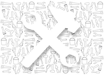 Fototapeta premium Handyman Tools pattern. Corporate web site elements & background. Vector graphics for fixing, plumbing, renovation tools in trendy line style. White hammer and wrench with shadow. EPS10.