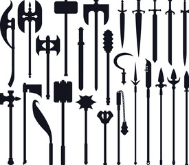 Medieval weapon set knight sword isolated Vector Silhouettes