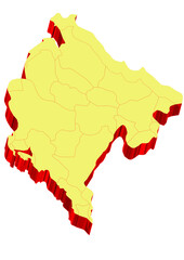 Illustration of the map of Montenegro with Unitary District, Region, Province, Municipality, Federal District, Division, Department, Commune Municipality, Canton Map 3D