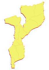 Illustration of the map of Mozambique with Unitary District, Region, Province, Municipality, Federal District, Division, Department, Commune Municipality, Canton Map 3D