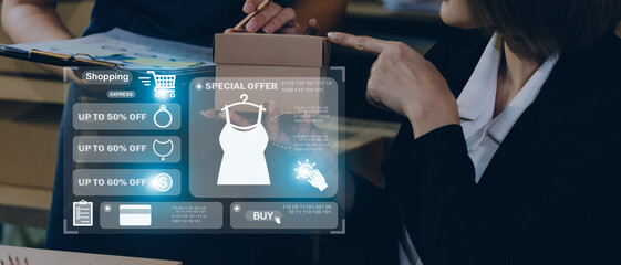 Attractive Asian SME business woman working at home office. online shopping concept