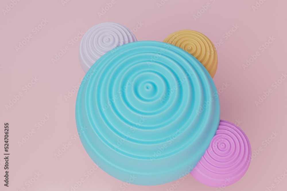 Poster abstract background. spiral circles of different sizes and different colors on a pink pastel backgro