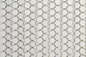 abstract background. rows of white hexagons with a gold rim. 3d render. 3d illustration