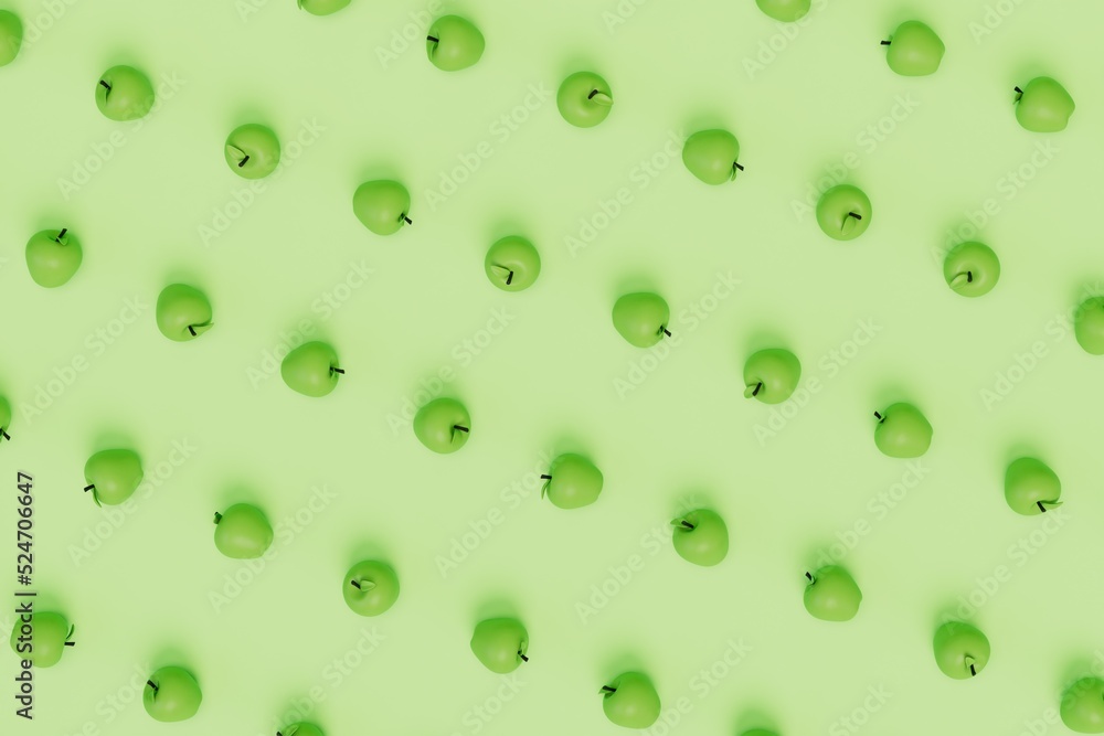Poster abstract background. patterns of green apples on a green background. 3d render. 3d illustration