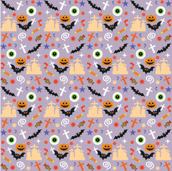 Vector Halloween seamless pattern with ghost and pumpkin,Cartoon Halloween seamless pattern