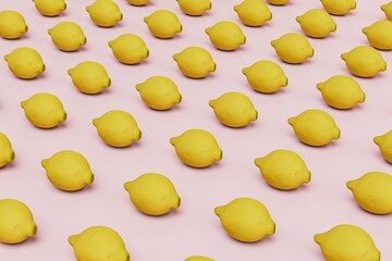 abstract background. patterns of yellow lemons on a pink pastel background. 3d render. 3d illustration