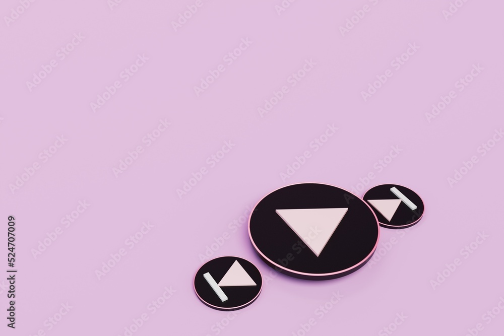 Poster control buttons for playing a music track on a pink pastel background. copy paste, copy space. 3d re