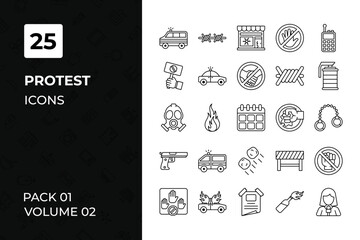 Protest icons collection. Set contains such Icons as revolution, riot, strike, violence, and more
