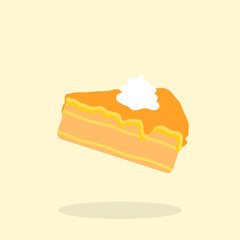 Simple piece of pumpkin pie isolated. Flat design vector illustration. Food gastronomy traditional thanksgiving holidays cake tasty slice