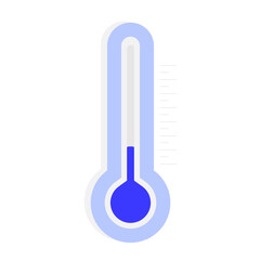 Simple thermometer with blue cold temperature low scale vector illustration isolated in white background, flat design, winter