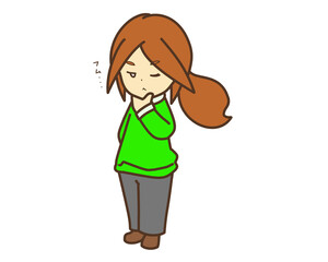 顎に手をあてて考える女の子