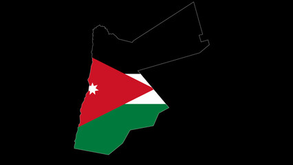 Shape of Jordan with flag on black background.