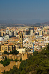 Fototapeta na wymiar Vista de la Alcazaba y la Catedral de Málaga, España con un cielo azul