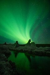 landscape with aurora borealis