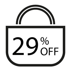 29 percent off. White banner with shopping bag illustration. 